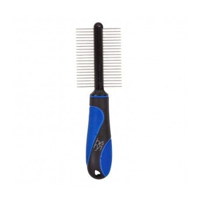 Peigne double face HERY M pour chats et chiens, vue en angle montrant les deux côtés de dents