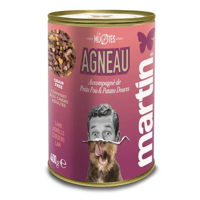 Martin Sellier 1083641 boîte 400g pâtée sans céréales agneau pour chiens adultes petits, étiquette r
