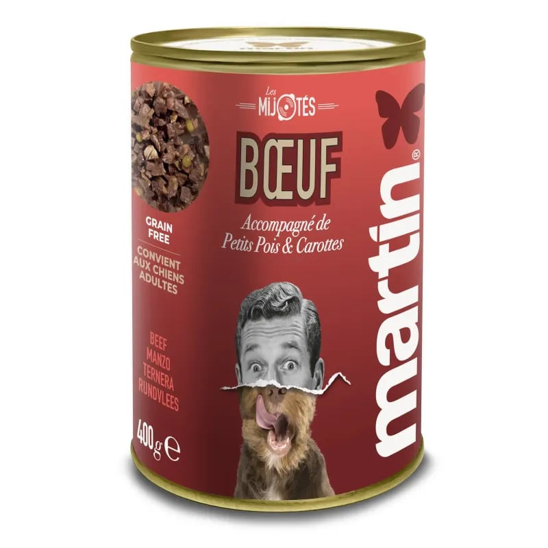 Martin Sellier 1083639 boîte 400g Les Mijotés sans céréales bœuf petit pois carottes pâtée chien adu