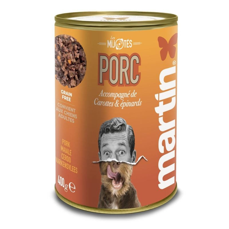 Martin Sellier 1083638 boîte 400g pâtée sans céréales porc carottes épinards pour chiens adultes, av