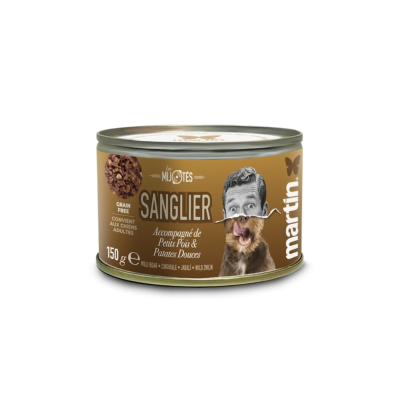 Martin Sellier 1083636 boîte 150g pâtée sans céréales au sanglier repas complet cuit à la vapeur pou