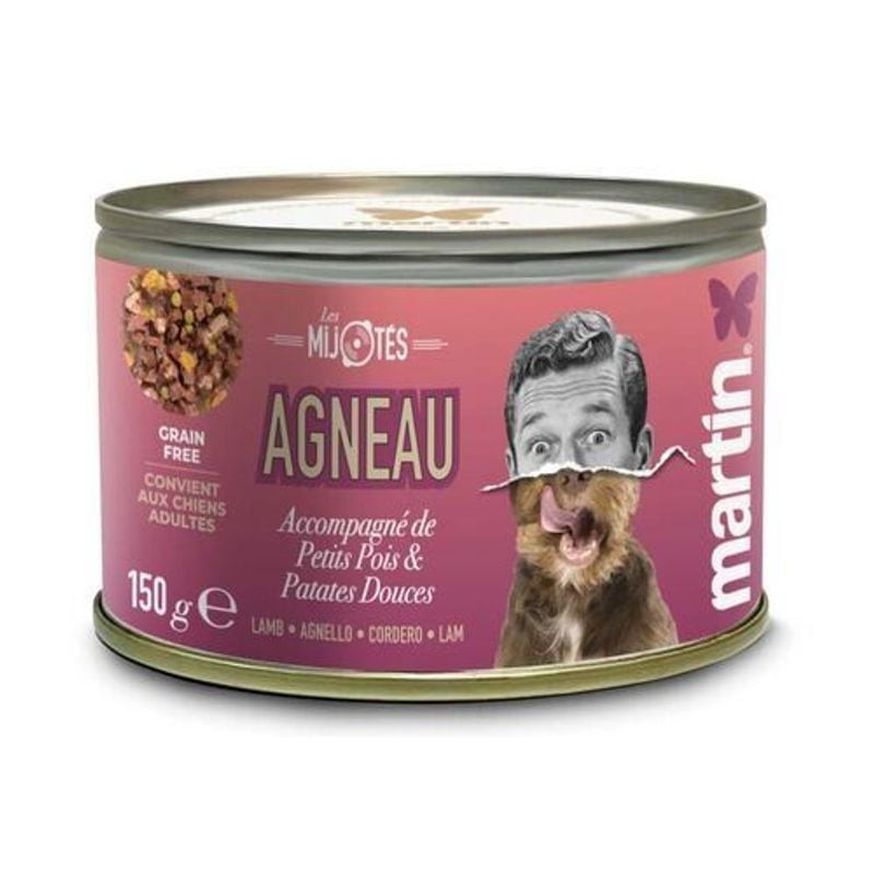 Martin Sellier pâtée humide pour chien mijotée agneau 150g, aux petits pois et carottes, sans céréal