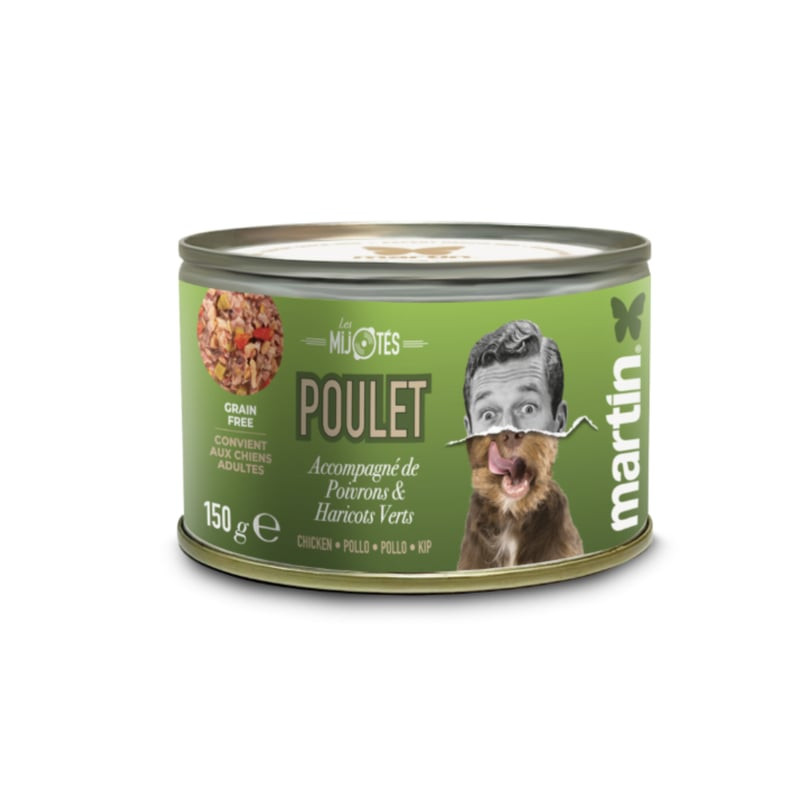 Martin Sellier Les Mijotés de Poulet 150g pâtée pour chien au poulet, poivrons et haricots verts, av