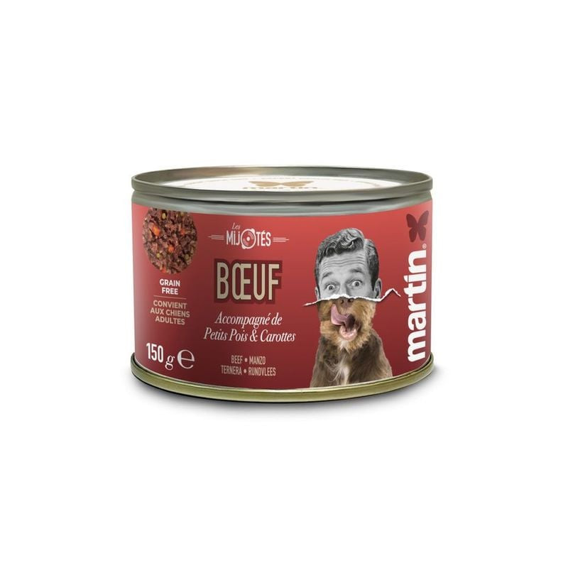 Martin Sellier Les Mijotés 1083632 pâtée bœuf et pois pour chien en barquette 150g, avec illustratio