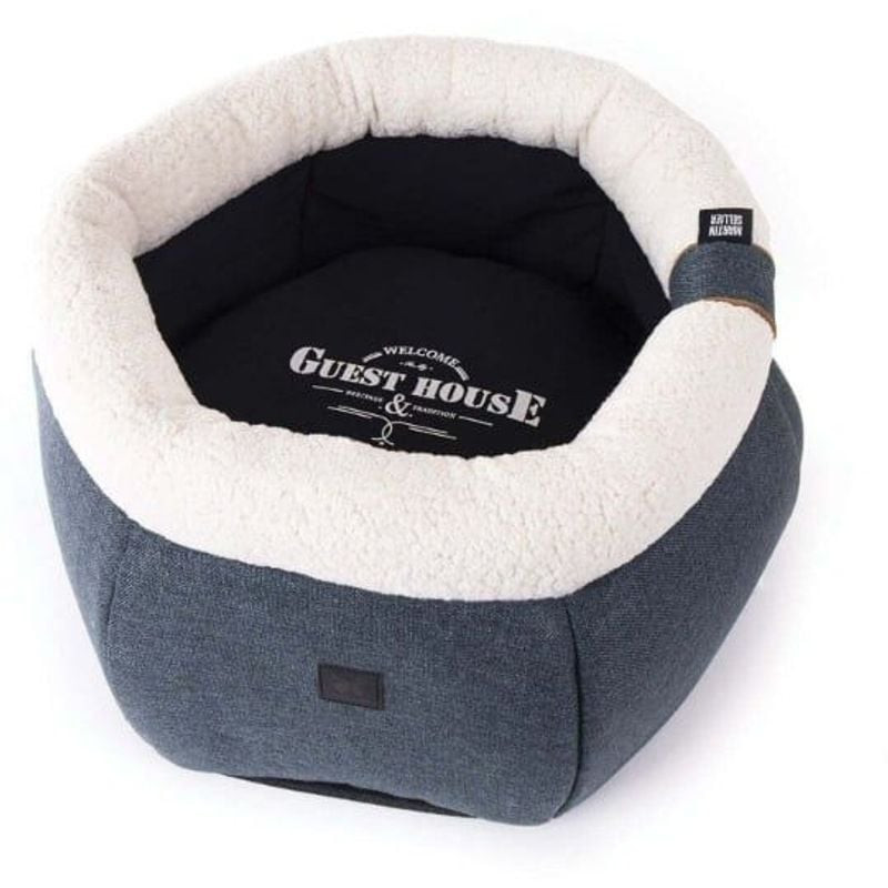 Corbeille haute ronde Martin Sellier Guest bleu T47 pour chien et chat avec mousse épaisse et coussi