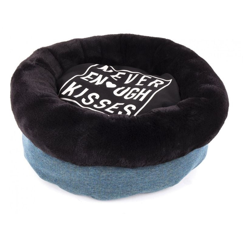 Corbeille nid Never Enough T50 bleu Martin Sellier avec bords fourrure synthétique noire, base denim