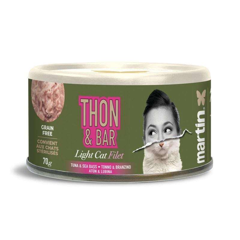 Martin Sellier 1083536 pâtée light thon et bar pour chat stérilisé, 70g sans céréales, morceaux de t