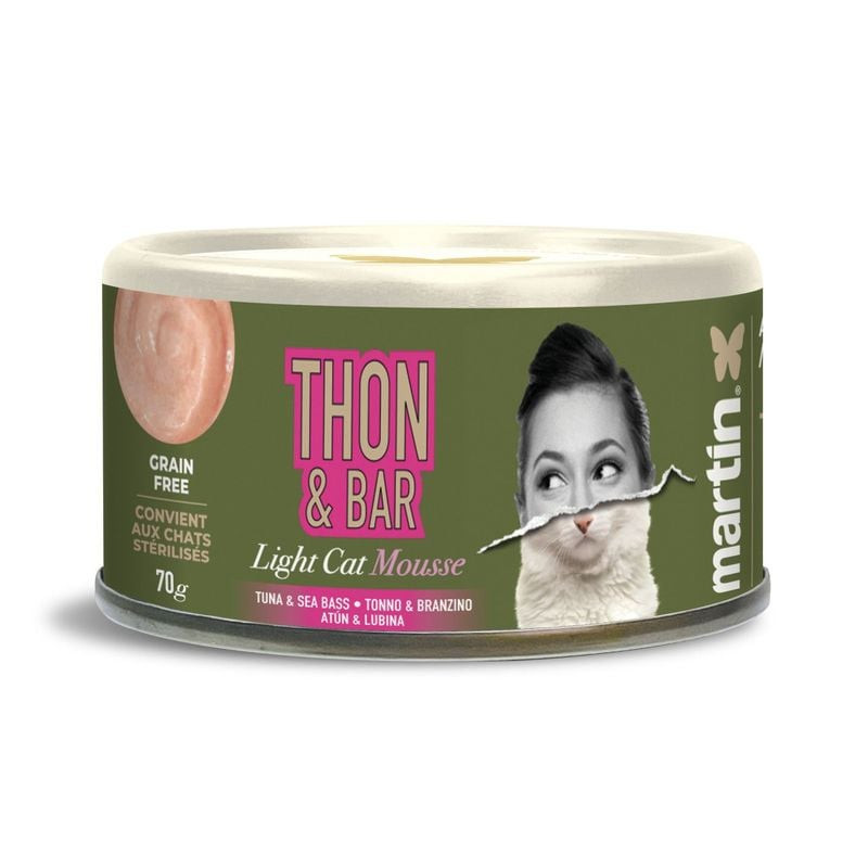 Martin Sellier 1083535 pâtée mousse Light pour chat stérilisé, 70g, thon et bar, sans céréales, mous