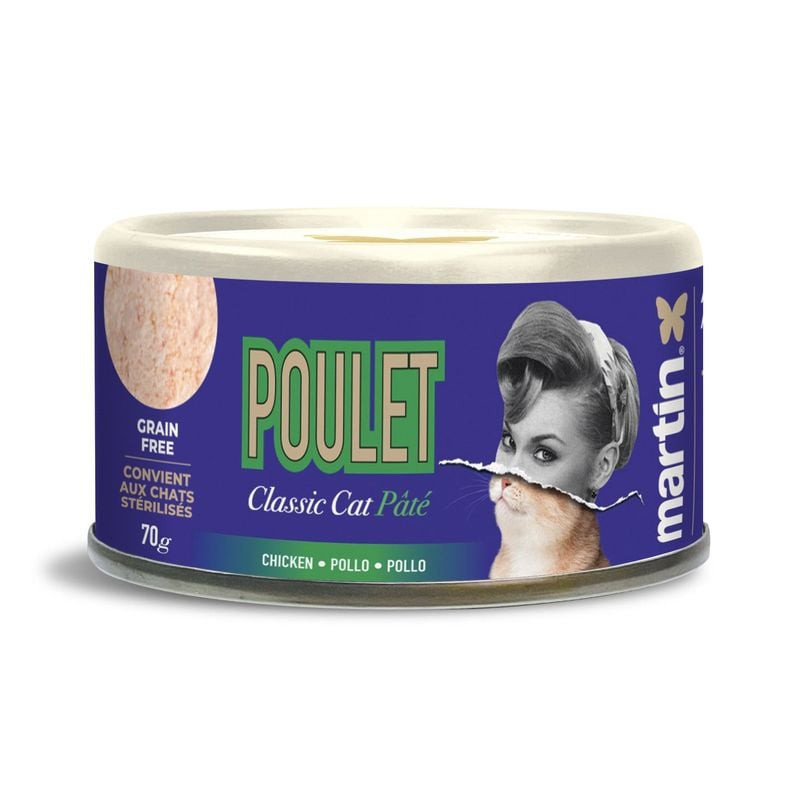 Martin Sellier 1083528 Pâtée Classic Chat Poulet 70g sachet : boîte bleue étiquette sans céréales, i