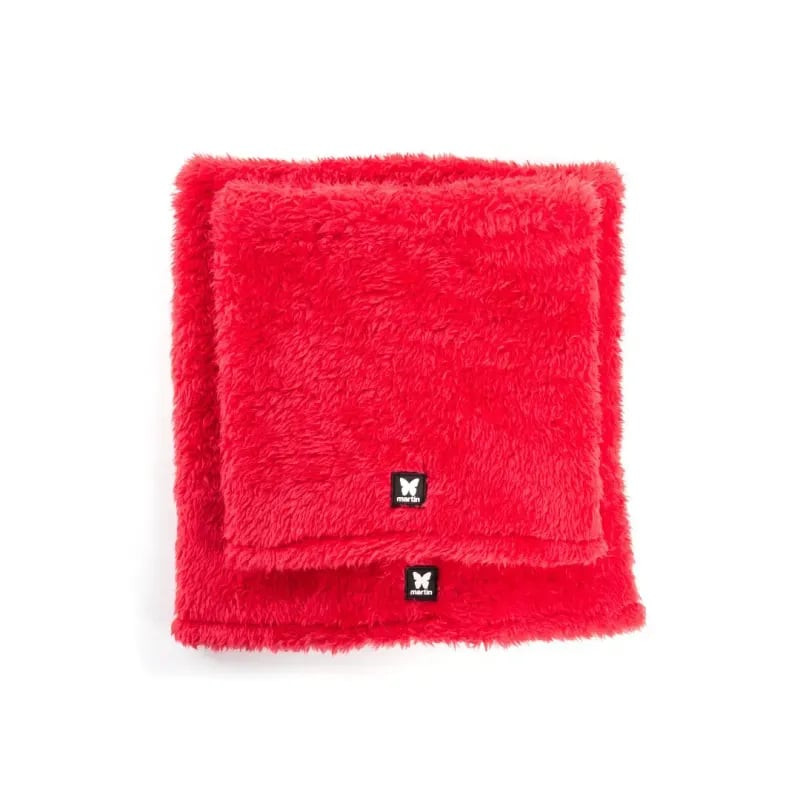 Snood polaire rouge Martin Sellier pour chien ou chat, taille M, plié pour montrer sa texture douce 