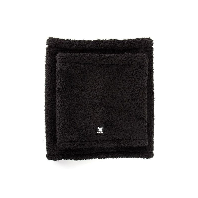 Snood douillet noir Martin Sellier pour chiens, taille M, vu de dessus avec texture moelleuse et log