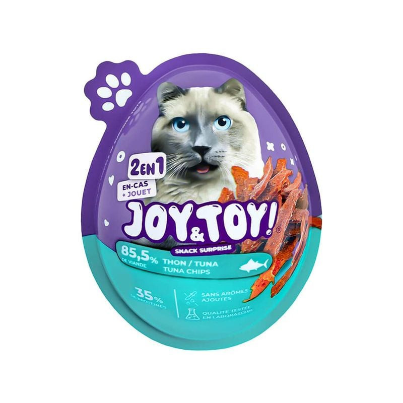 Joy & Toy Tuna Surprise Egg for Cats - packshot showing purple plastic egg with cat illustration