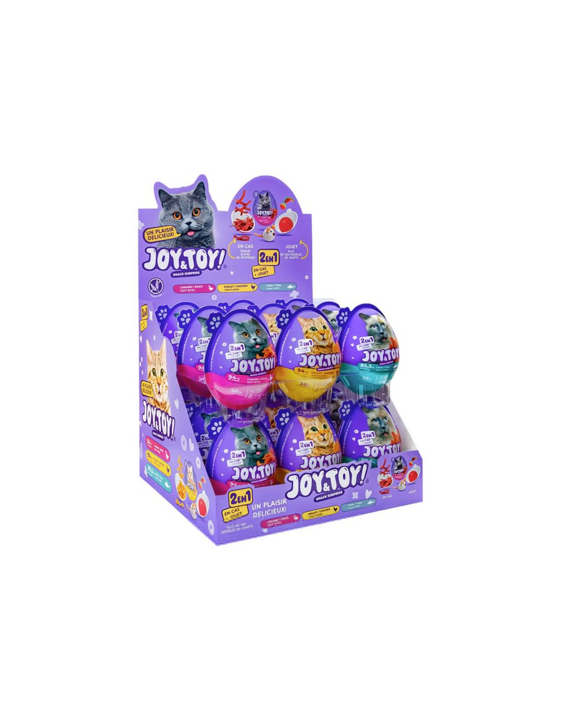 Ambient shot of VADIGRAN Joy&toy surprise egg next to a sleeping cat, showing the egg's colorful des