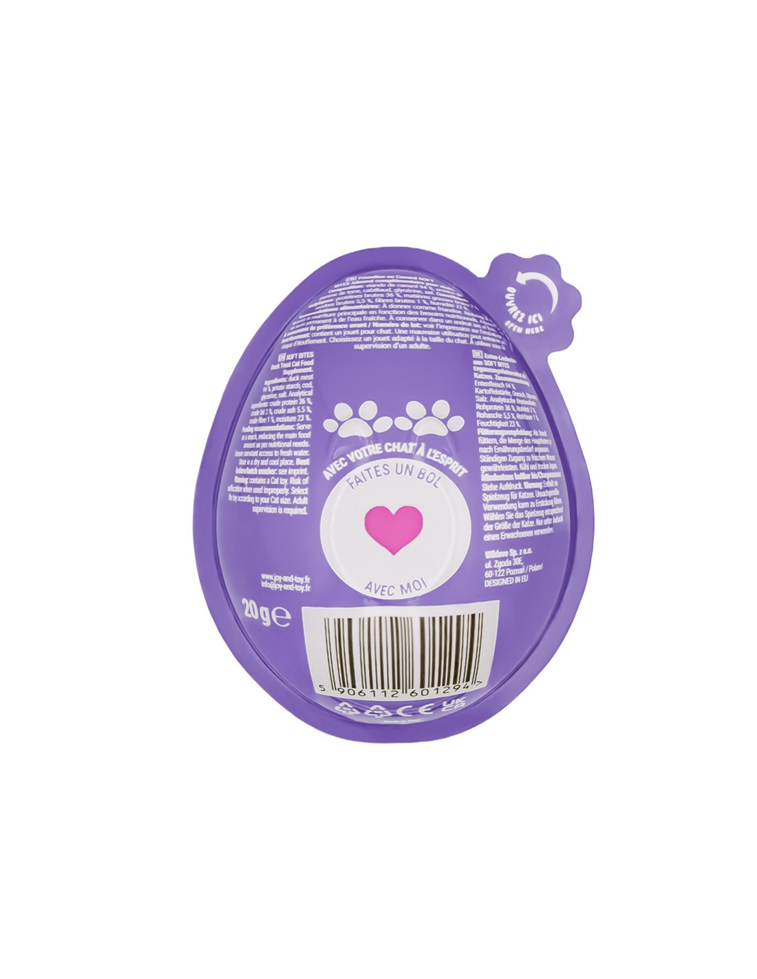 Close-up of VADIGRAN Joy&toy surprise egg detailing the opening mechanism and the visible treat insi