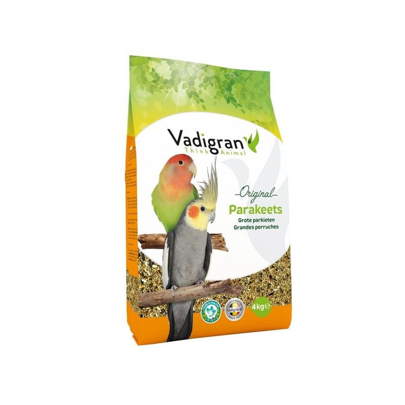 Sac Vadigran Original Grandes Perruches 4 kg avec mélange de graines, calopsittes et conures perchée