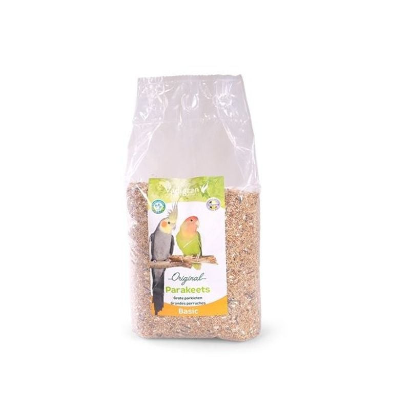 Vue complète du sac Vadigran Original Grandes Perruches 4 kg en emballage transparent, étiqueté pour