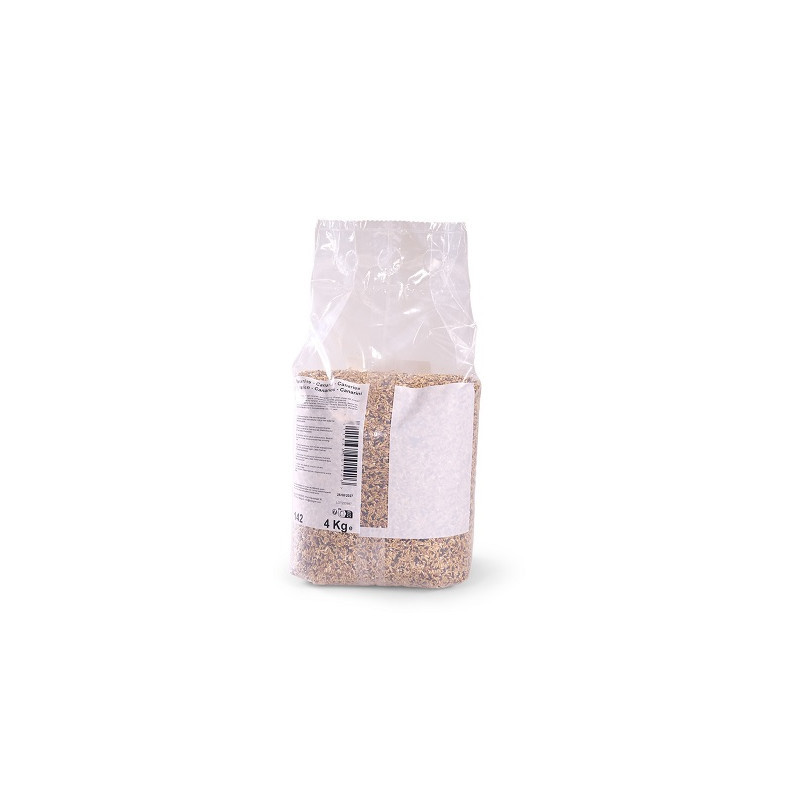 Back view of Vadigran Basic Canaris seed bag, displaying ingredient list, feeding instructions, and 