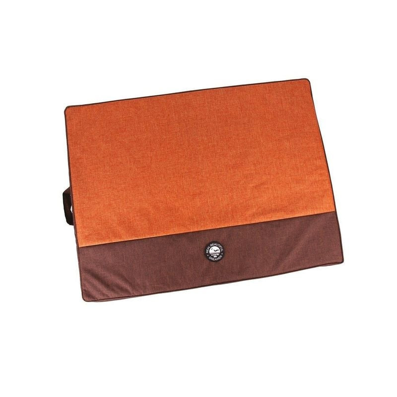 Coussin orthopédique Martin Sellier 1116443 brun et orange, vue de dessus avec poignées.