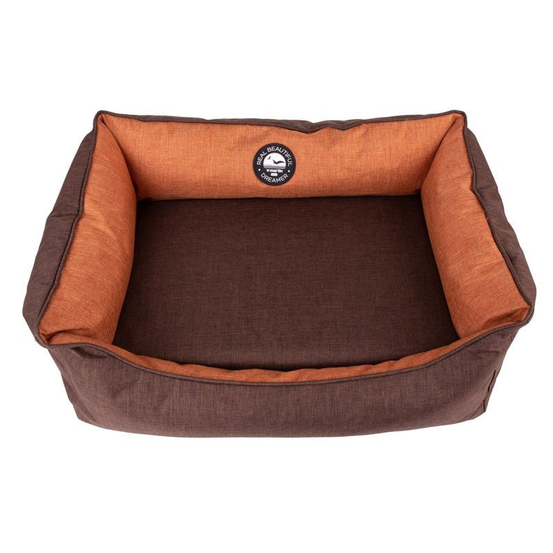 Panier chien chat Martin Sellier 1116441 marron avec liseré orange, coussin mémoire de forme.