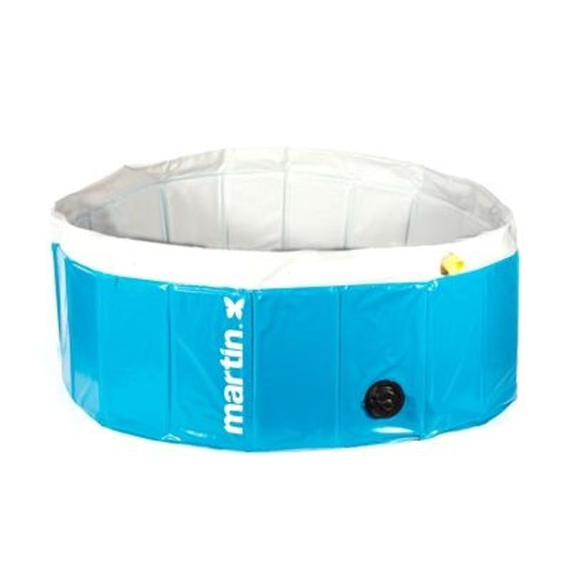 Piscine pour chien Martin Sellier bleue à bord blanc, design PVC pliable, valve d'arrivée d'eau et c