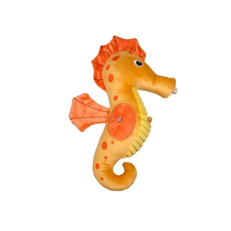 Jouet chien hippocampe peluche VADIGRAN 1116171, 32 cm orange-jaune avec poches friandises et siffle