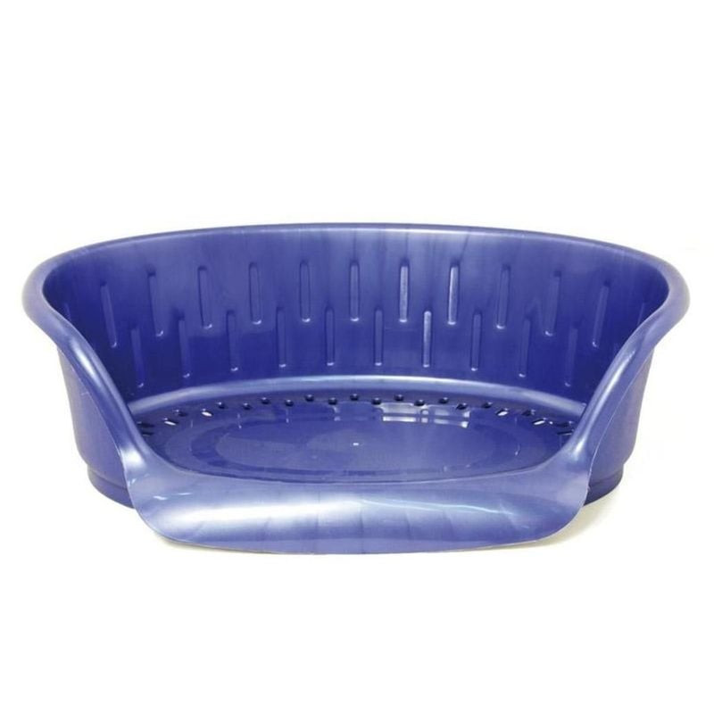 Corbeille plastique bleue Martin Sellier pour chien et chat avec rebords surélevés et base perforée 