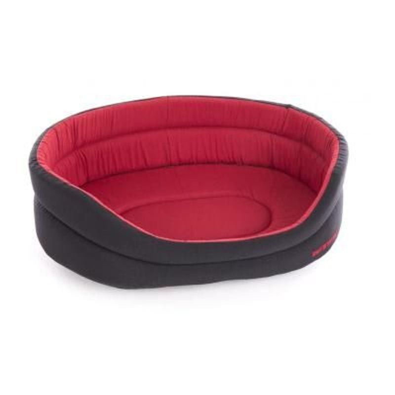 Corbeille classique Martin Sellier 1115973 ronde en tissu rouge et gris, 65 cm, garnissage rembourré