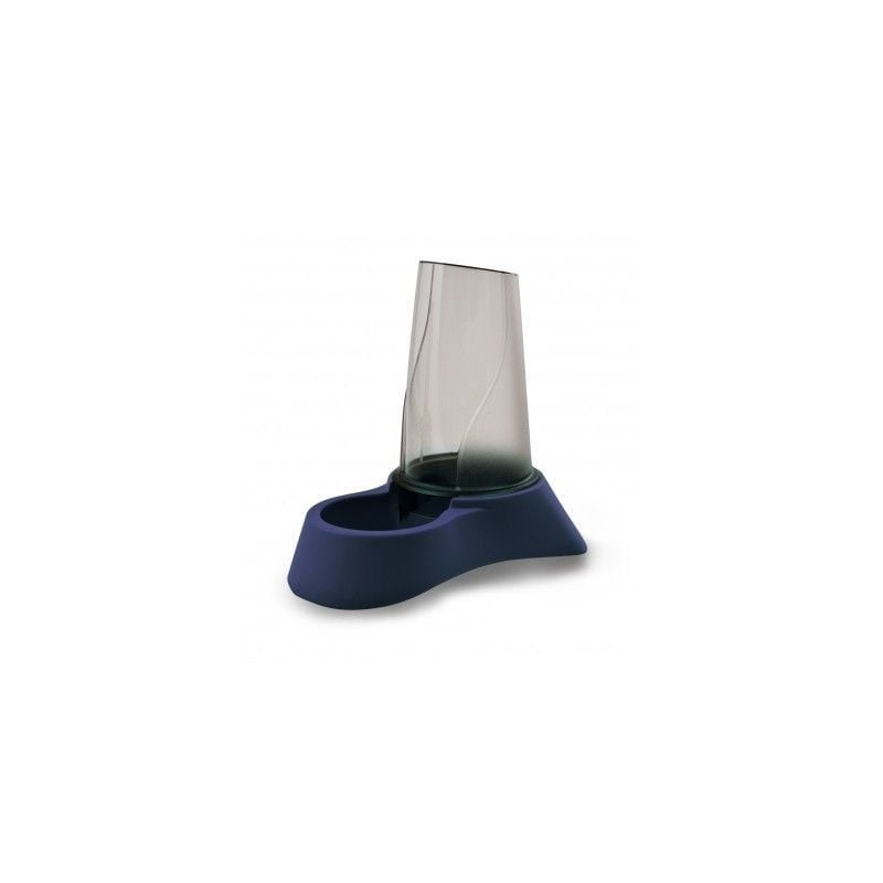 Distributeur 2-en-1 Martin Sellier bleu foncé pour animaux, réservoir translucide, vue de côté sur f