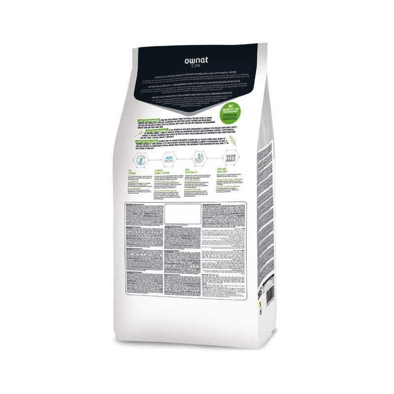 Packshot du sachet Ownat Care Hypoallergenic croquettes chat poisson 1,5 kg, sans céréales