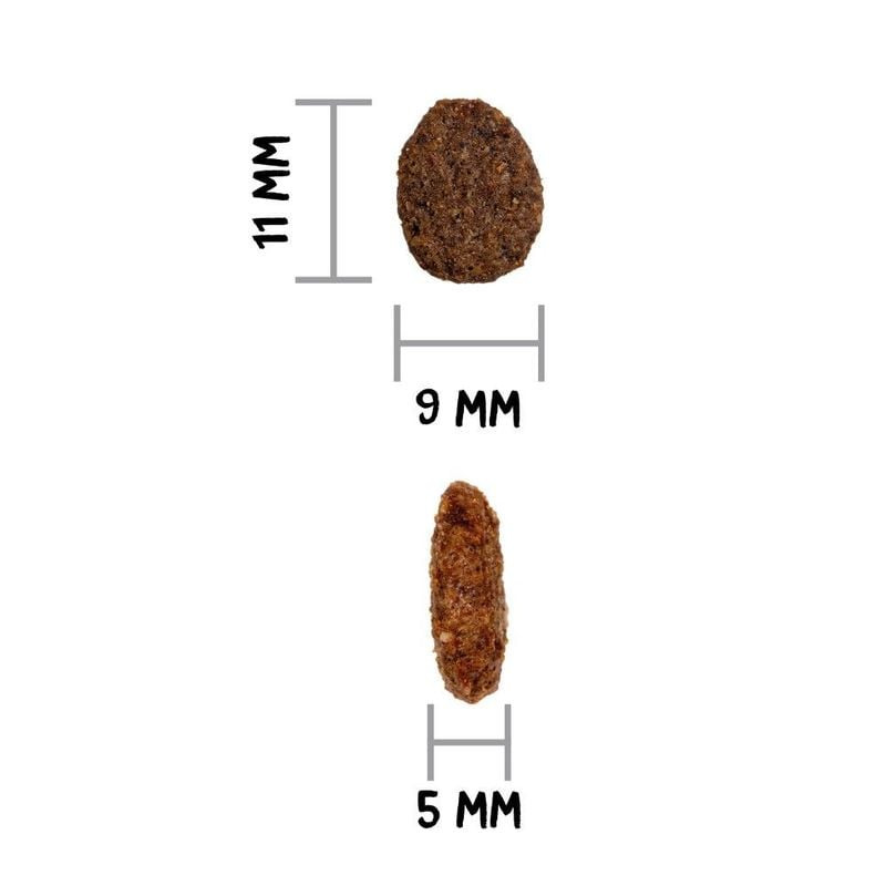Croquettes Ownat Care Renal pour chat : 11 mm de long, 9 mm de large et 5 mm d’épaisseur