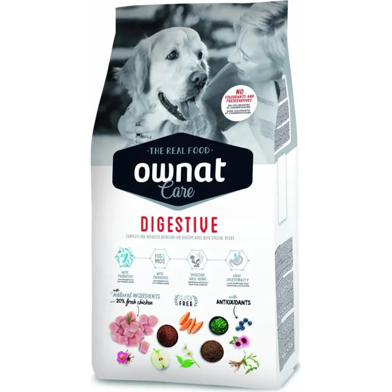 Packshot Ownat Care Digestive croquettes chien adulte 3 kg, sac de 3 kg pour digestion sensible