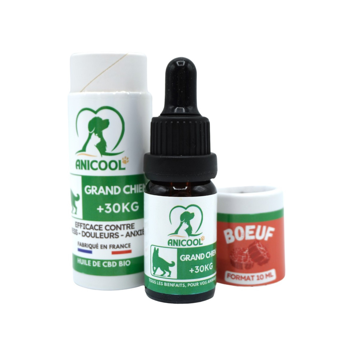 Anicool huile de chanvre pour grand chien saveur boeuf 10ml