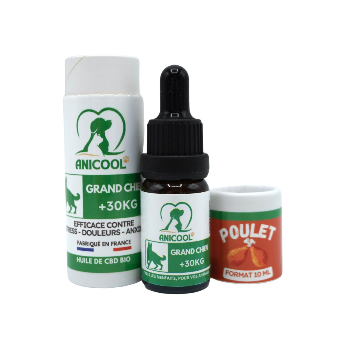 Anicool huile de chanvre pour grand chien goût poulet 10ml
