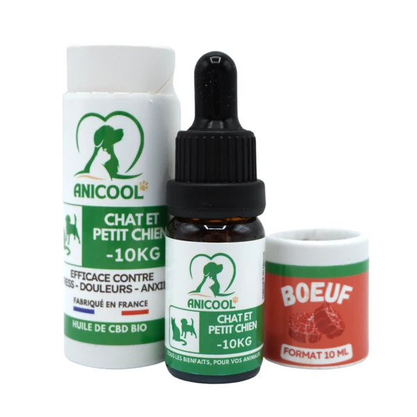 ANICOOL : Huile chanvre bœuf 10ml - Détente & bien-être chat & chien