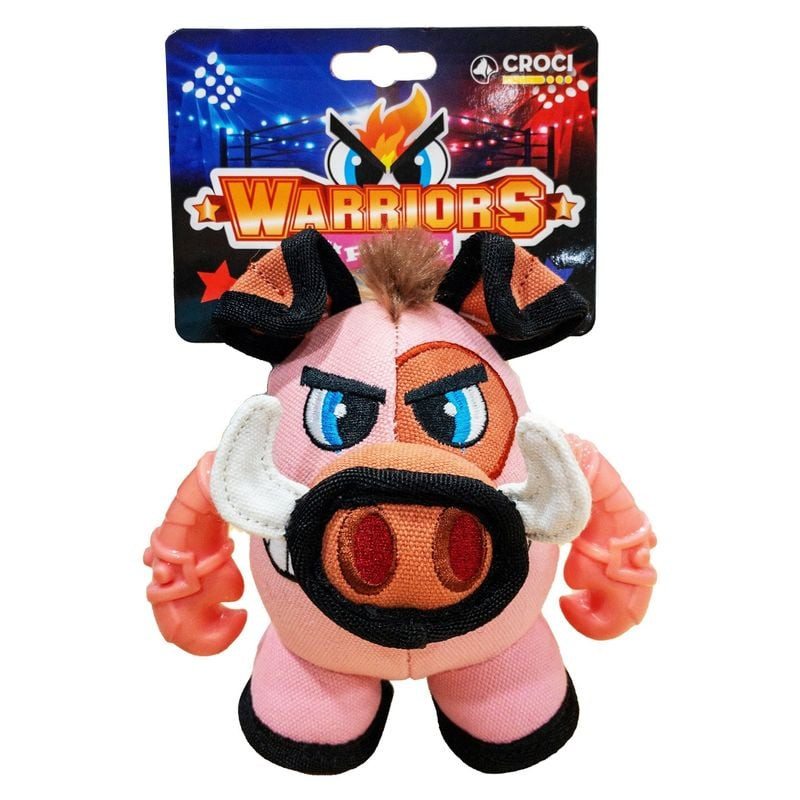 Packshot du jouet peluche pour chien résistant Croci Warriors Pigo 18 cm, vu de face