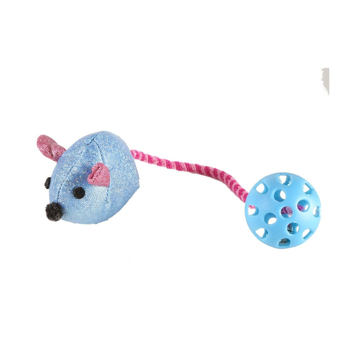 Jouet chat souris avec balle elastique bleu 7cm