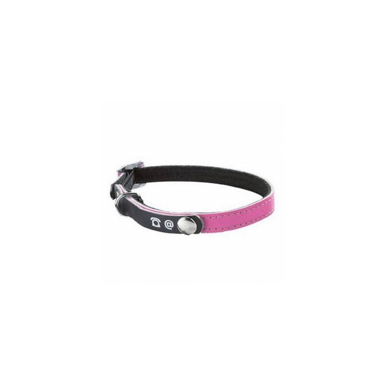 Collier chat reflechissant porte-adresse rose
