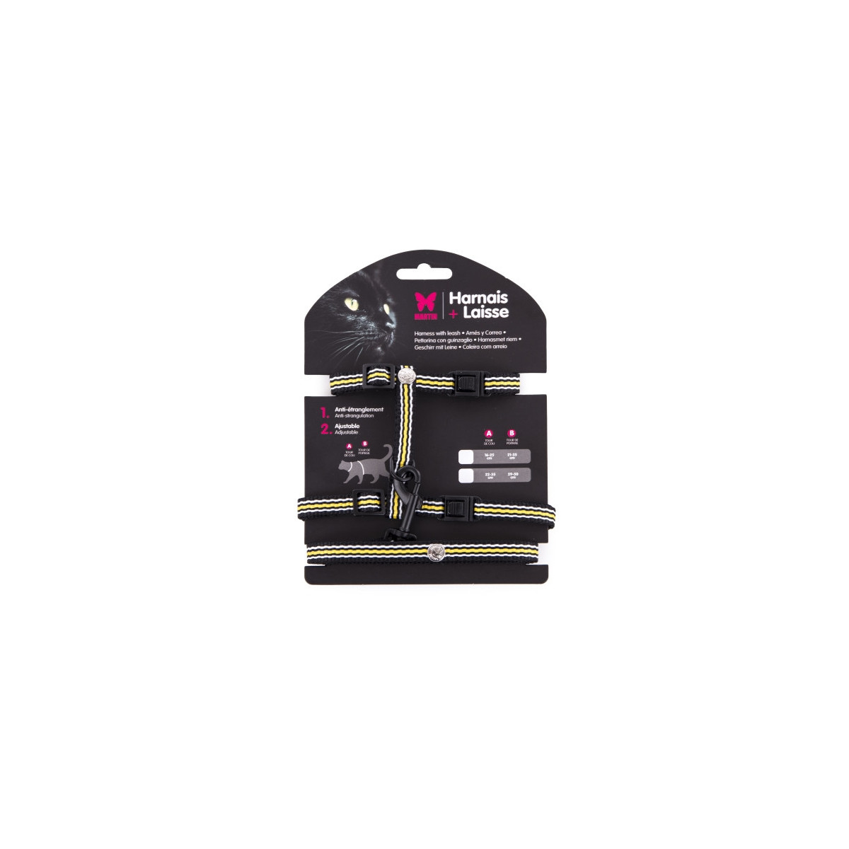 Set harnais lais noir trio chat