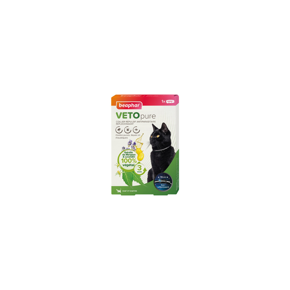 Collier reflechissant repulsif chat 35 cm - noir