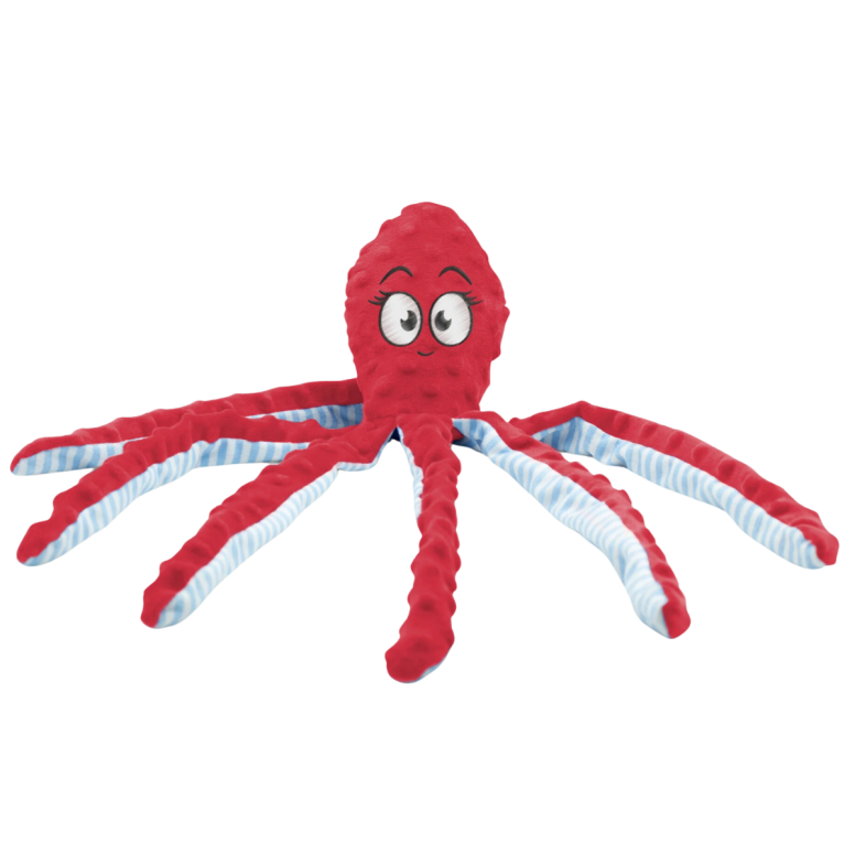 Jouet pour chien peluche sonore poulpe rouge 45c