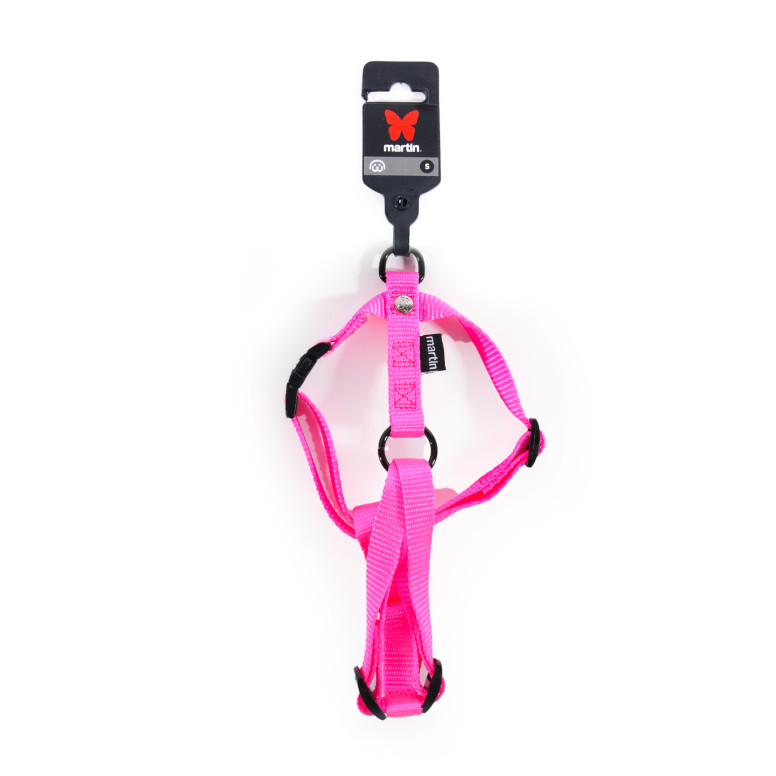 Harnais Martin Sellier réglable nylon rose fluo 10-25/35 pour chien et chat
