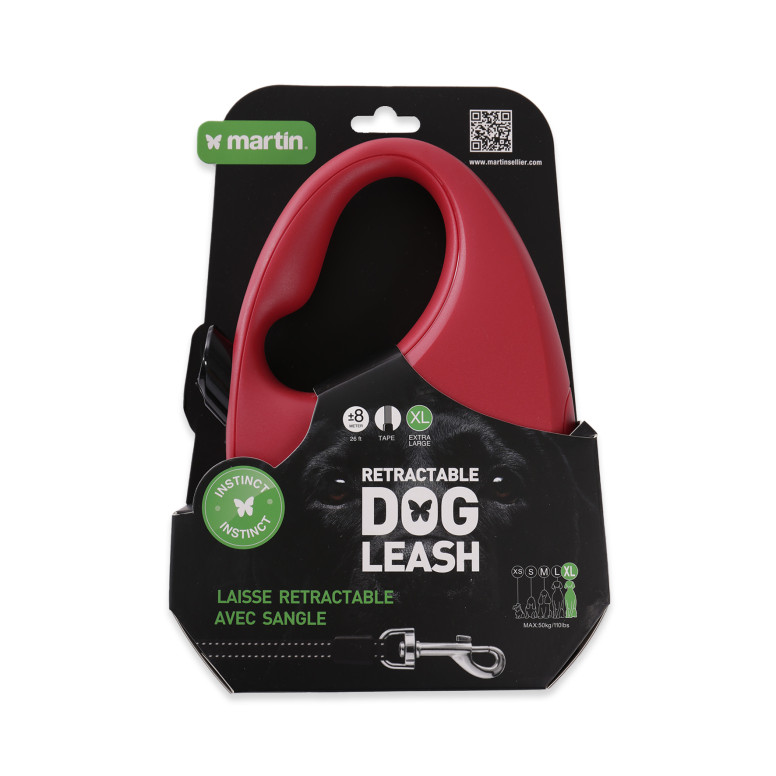 Laisse rétractable Martin Sellier Instinct Sangle rouge XL (8m) pour chien et chat