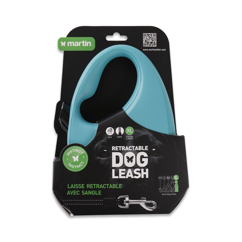 Laisse rétractable Martin Sellier Instinct Sangle turquoise XL (8m) pour chien et chat
