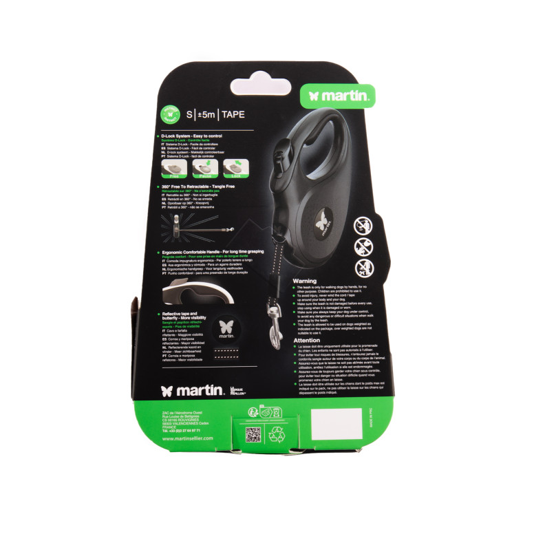 Laisse rétractable Martin Sellier Instinct Sangle rose S (5m) pour chien et chat