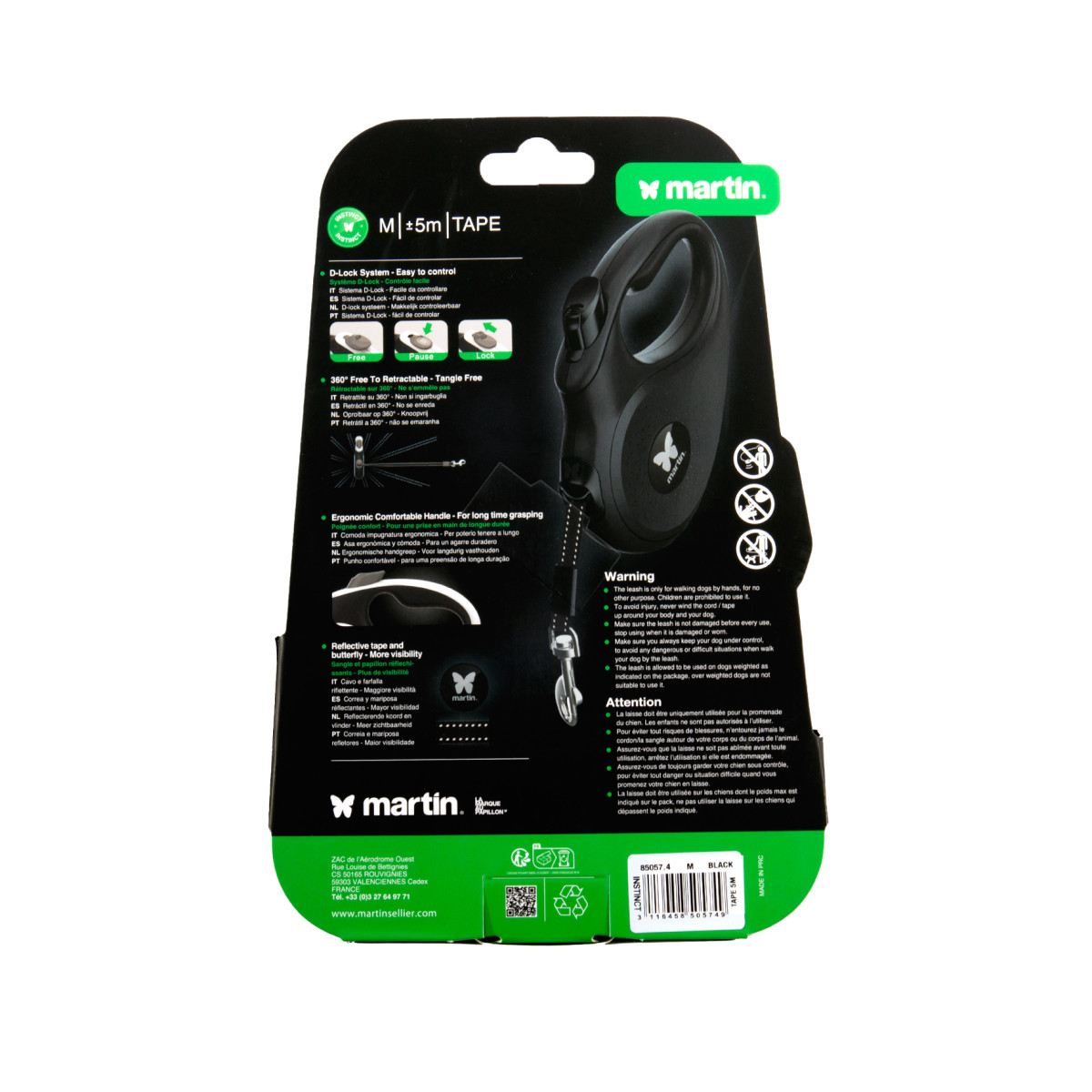 Laisse rétractable Martin Sellier Instinct Sangle rose M (5m) pour chien et chat