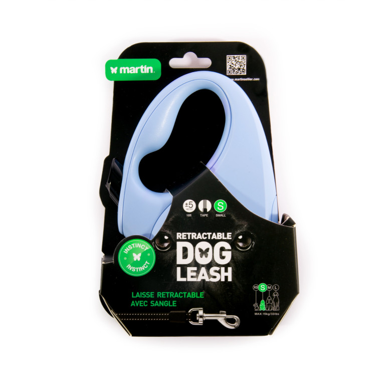 Laisse rétractable Martin Sellier Instinct Sangle bleu S (5m) pour chien et chat