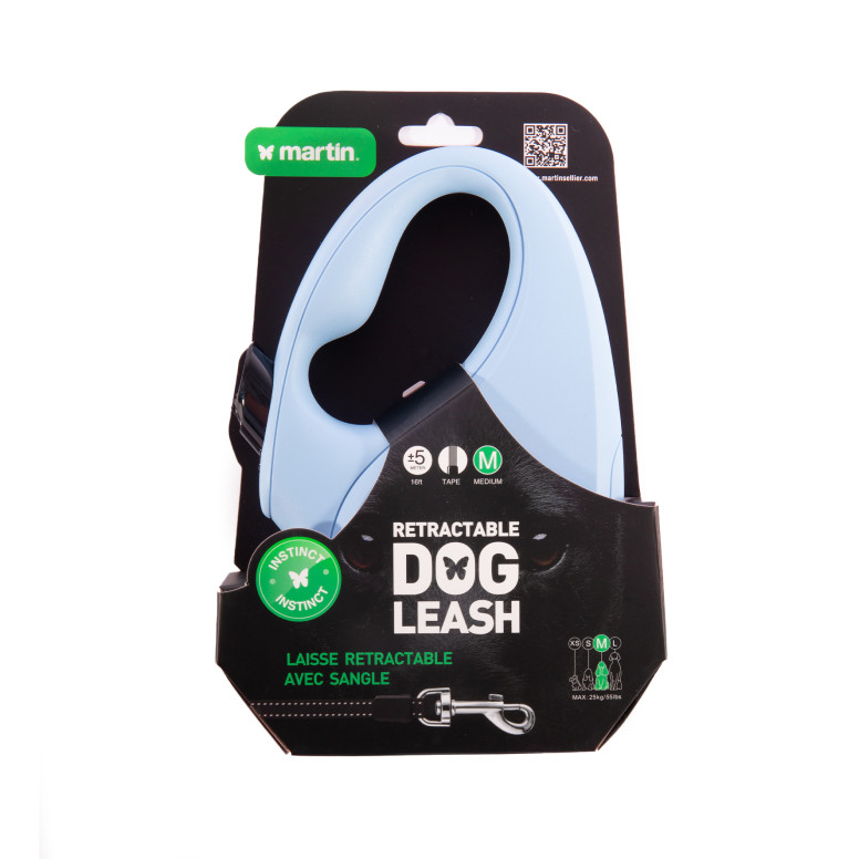 Laisse rétractable Martin Sellier Instinct Sangle bleu M (5m) pour chien et chat