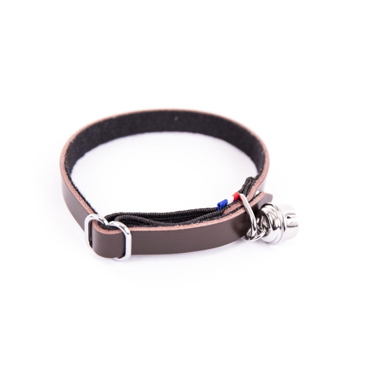 Collier pour chat cuir feutrine marron