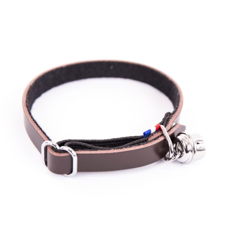 Collier pour chat cuir feutrine marron