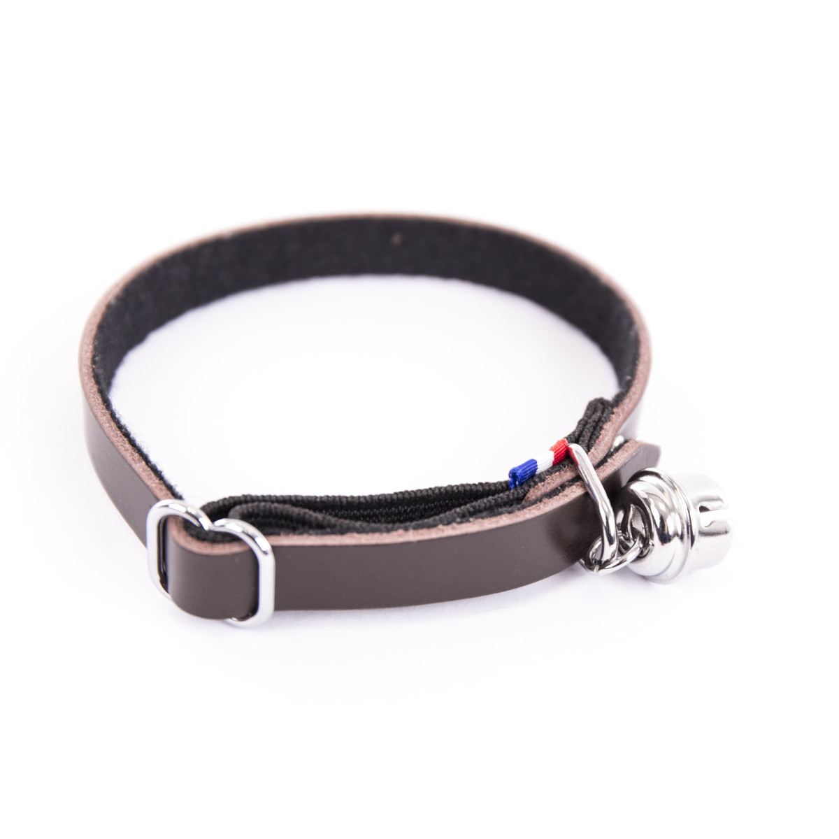 Collier pour chat cuir feutrine marron